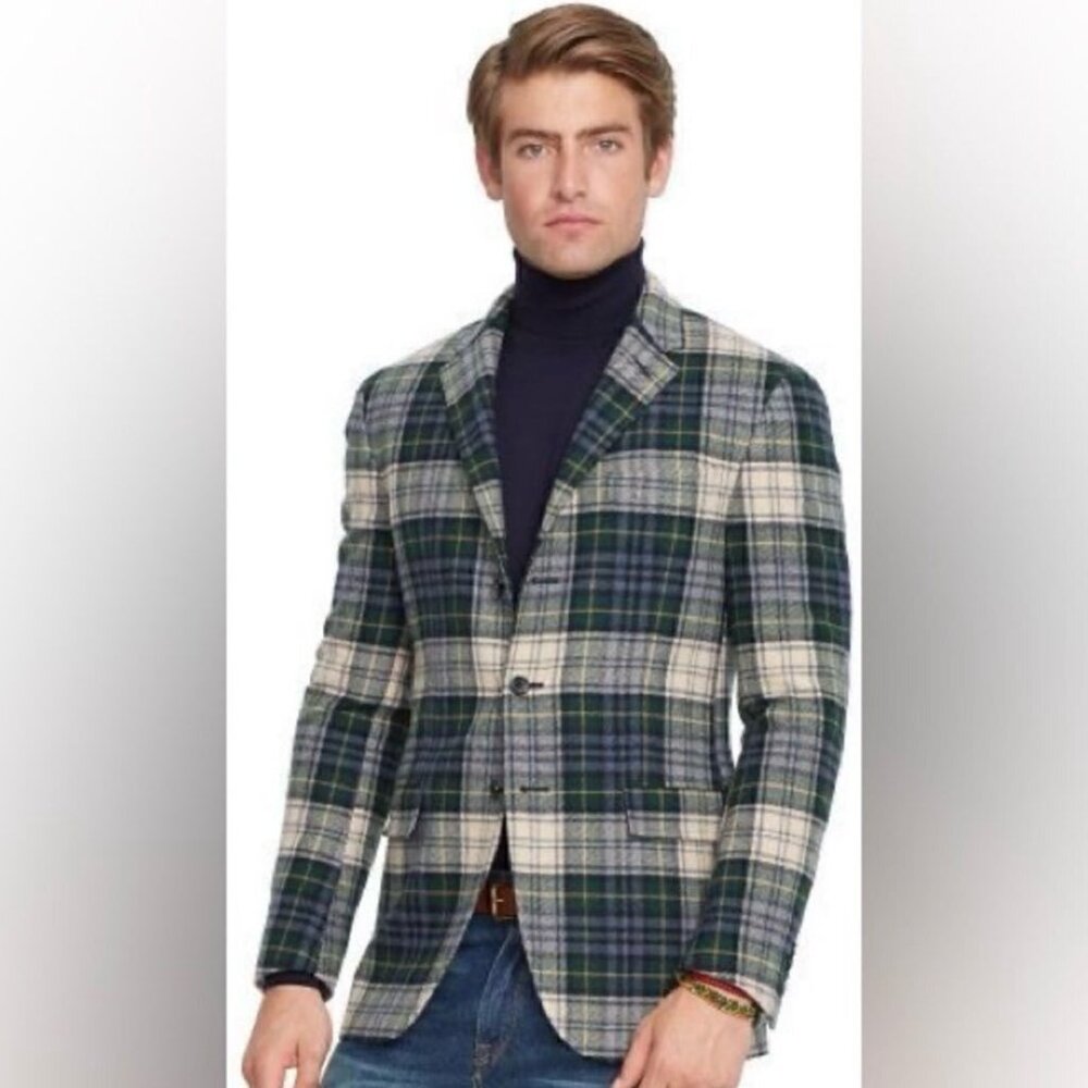 Polo Ralph Lauren Wool Cashmere Blend Green Multi Gordon Tartan Plaid Sport Coat